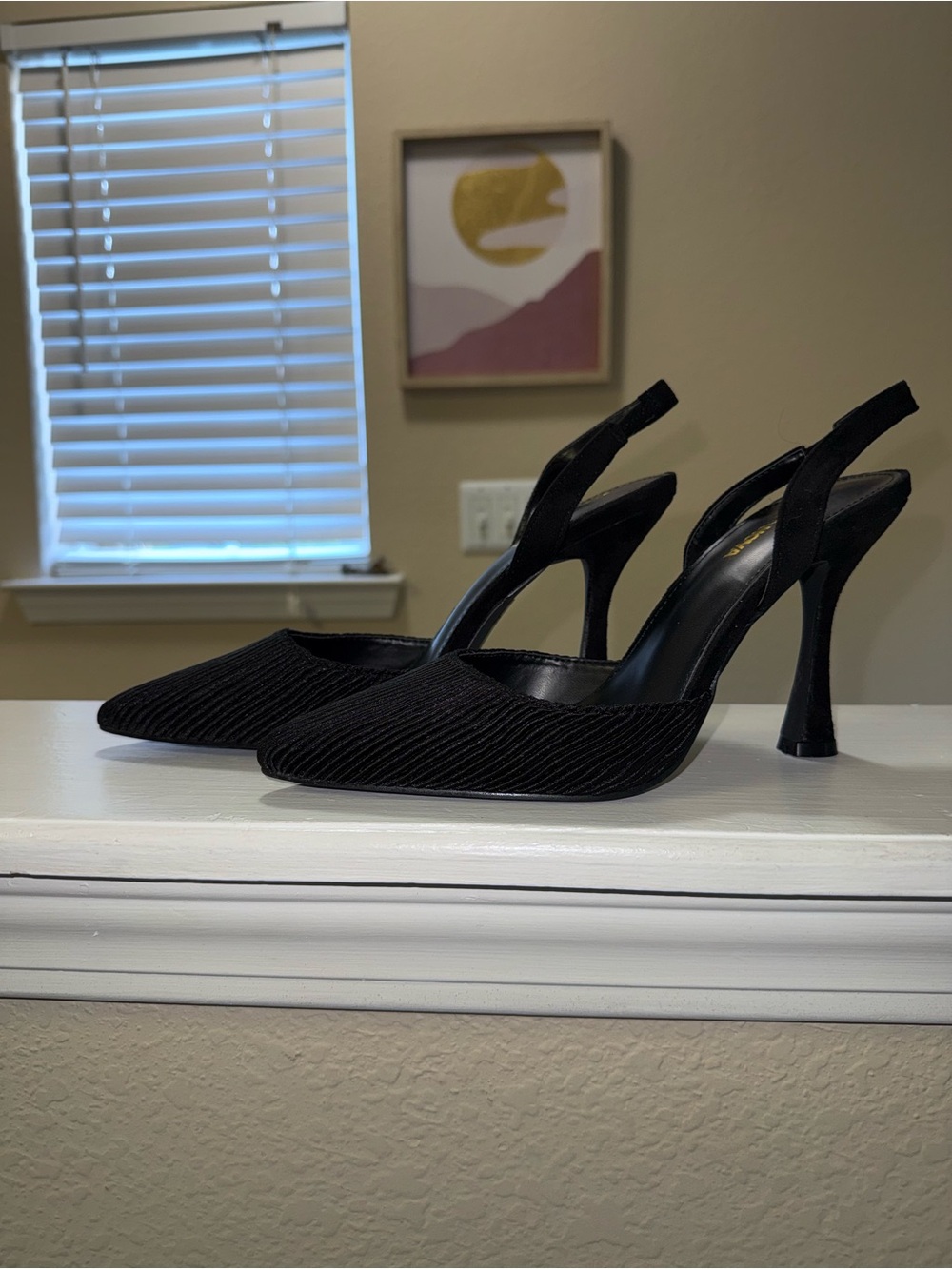 Fashion Nova Black Ribbed Pointed Slingback Heels - Picture 2 of 9